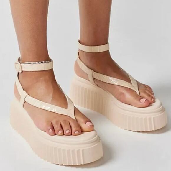 ANTHROPOLOGIE x SAM EDELMAN Elana Platform Sandal Vanilla Bean Cream Sz 9.5 NWOB - Picture 1 of 8